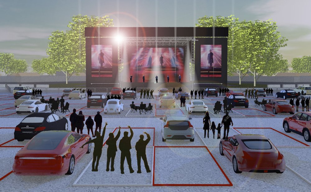 This artist rendering shows the set up for Live Nation's “Live from the Drive-In” concert series taking place July 10-12.